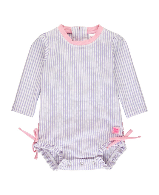 Baby Girls Lavender Seersucker Long Sleeve One Piece Rash Guard