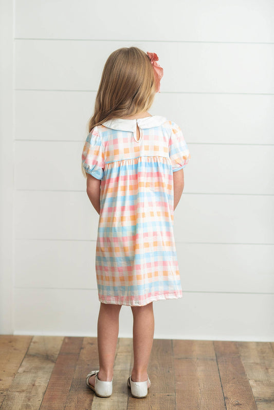 Kids Pastel Check Smocked Bow Back to School Dress