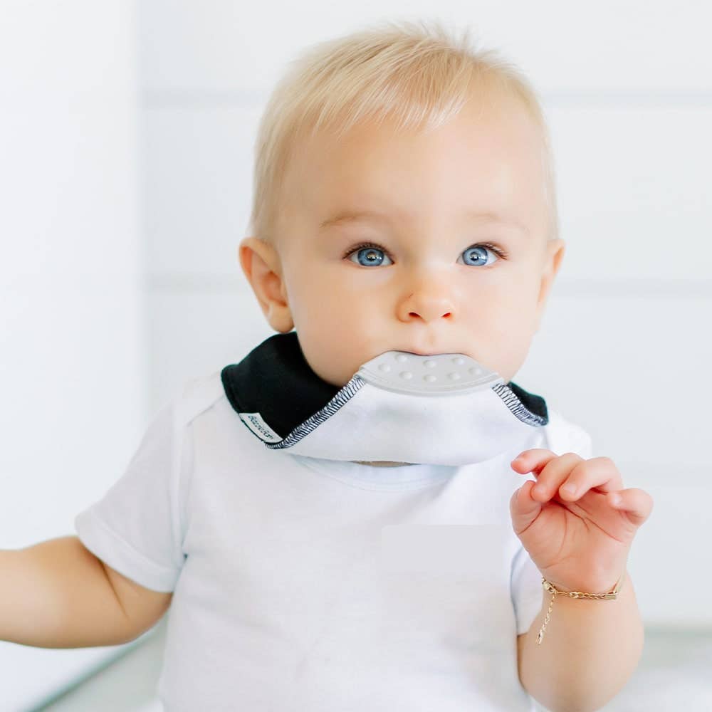 Bazzle Baby Banda Bib with Silicone Teether Attached 4-pack - Various Colors