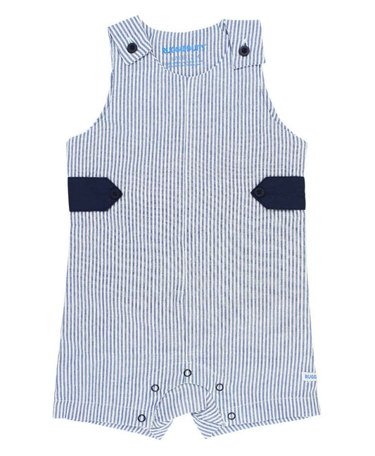 Baby Boys Blue Seersucker Classic Jon Jon Romper