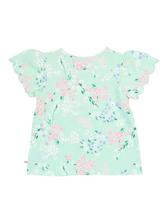 Girls Mint Meadow Floral Knit Short Sleeve Scallop Tee