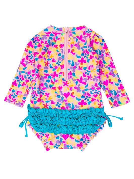 Baby Girls Vibrant Neon Long Sleeve One Piece Rash Guard