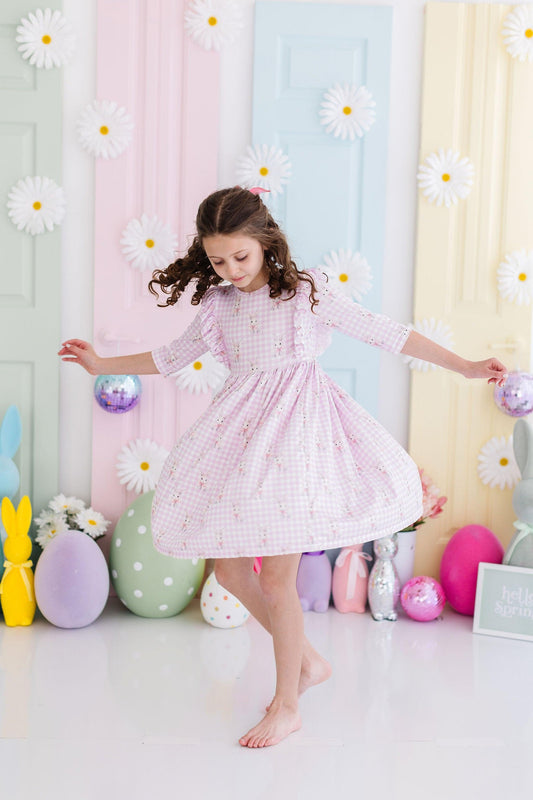 Baby Bunnies 3/4 Sleeve Ruffle Twirl Dress