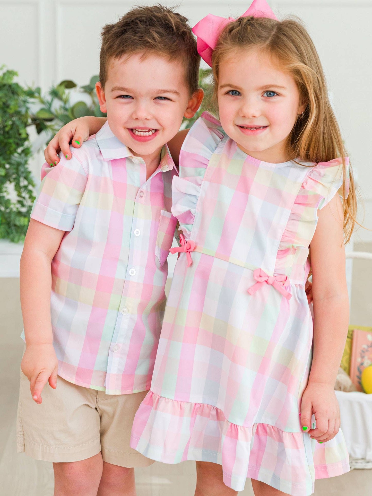 Boys Picnic Plaid Short Sleeve Button Down Shirt