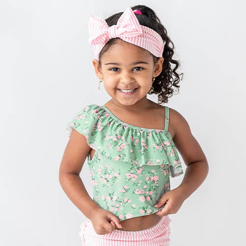 Girls Pink Seersucker Swim Bow Headband