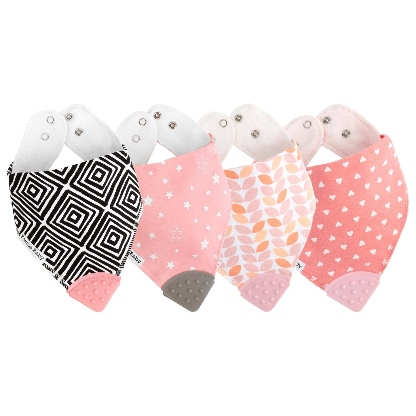 Bazzle Baby Banda Bib with Silicone Teether Attached 4-pack - Various Colors