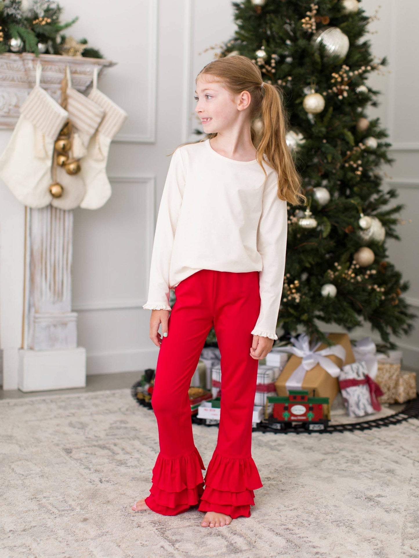 Girls Red Ruffle Flare Pants