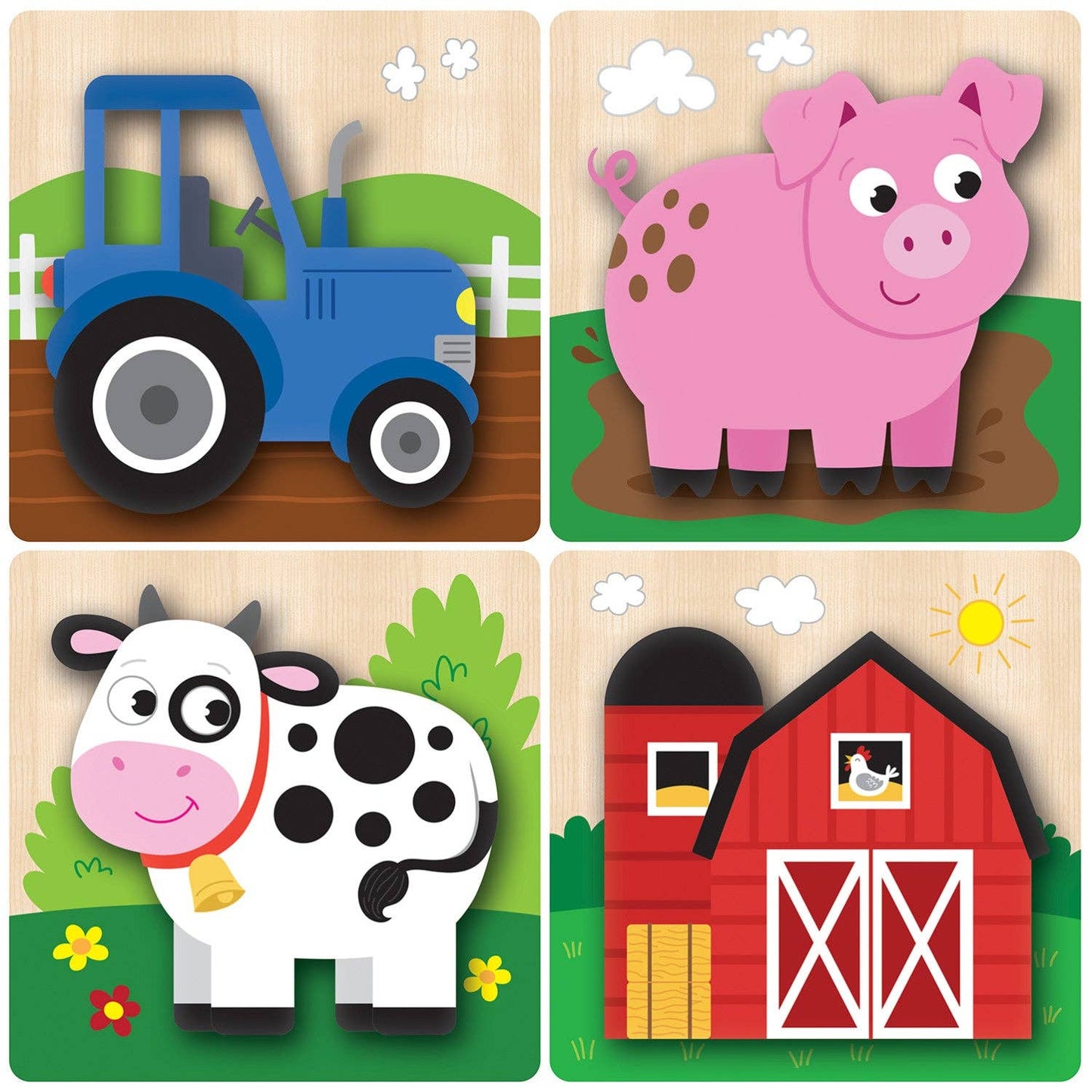 Farm Chunky Wood Puzzles - Kids 4 Pack