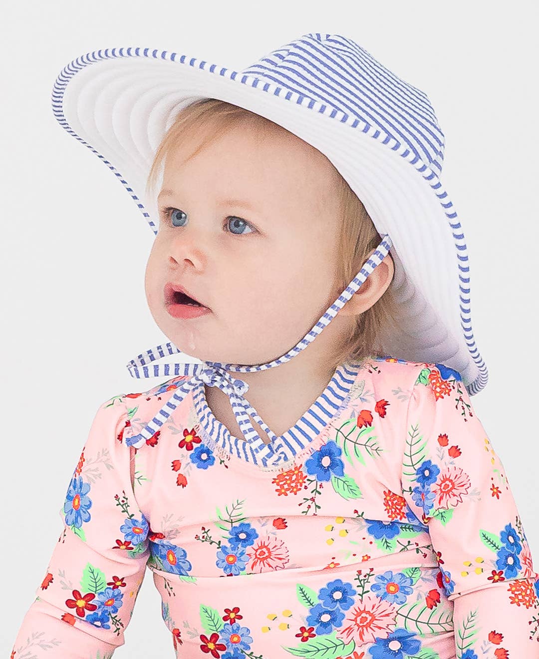 Girls Periwinkle Blue Seersucker Swim Hat