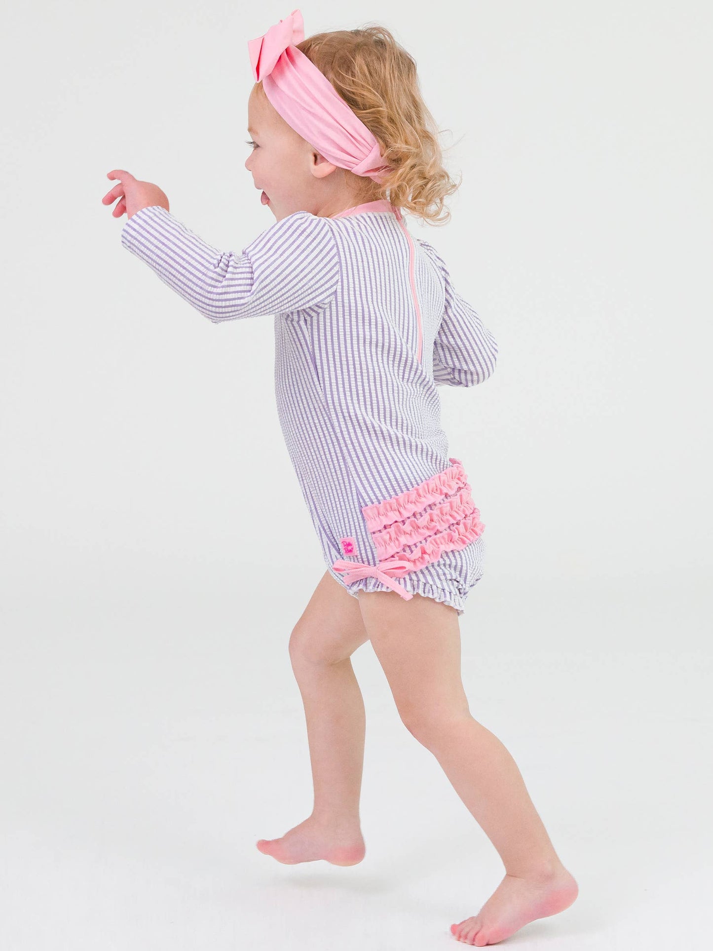 Baby Girls Lavender Seersucker Long Sleeve One Piece Rash Guard