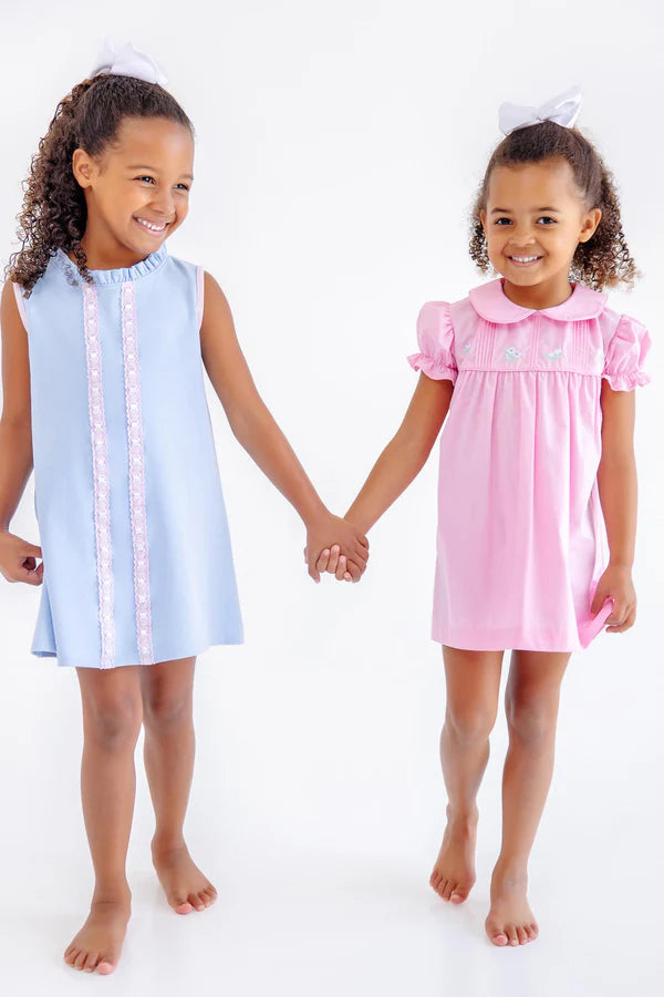 The Beaufort Bonnet Company Holly Day Dress - Pier Party Pink with Flower Embroidery