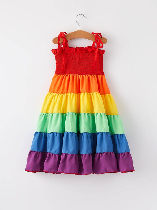 Colorful Smocking Striped Girls Dress