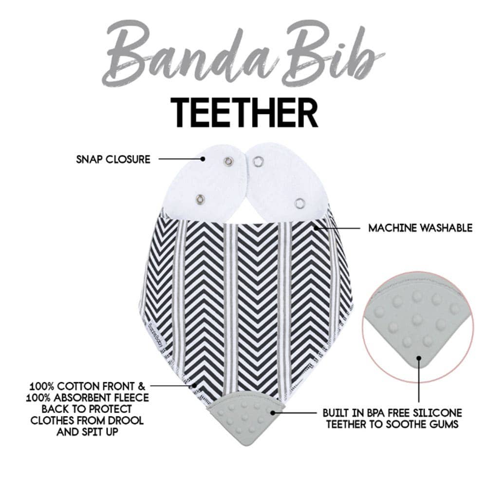 Bazzle Baby Banda Bib with Silicone Teether Attached 4-pack - Various Colors