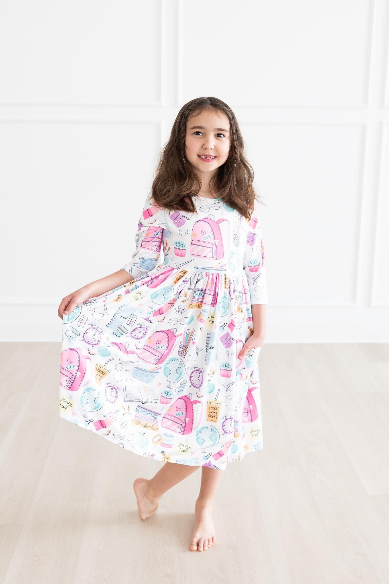 School is Cool 3/4 Sleeve Pocket Twirl Dress
