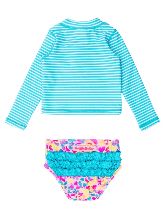 Girls Vibrant Neon Long Sleeve Zipper Rash Guard 2-Piece