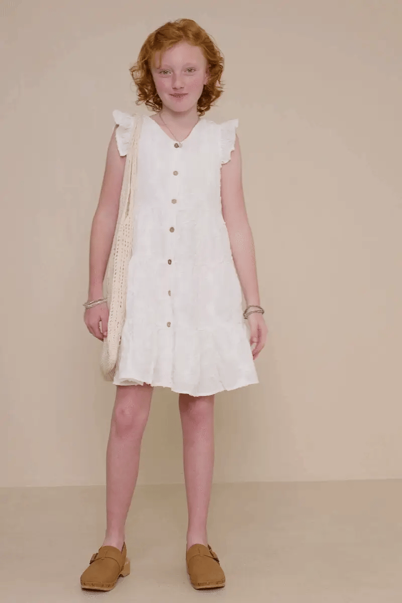 Textured Floral Button Tiered Dress