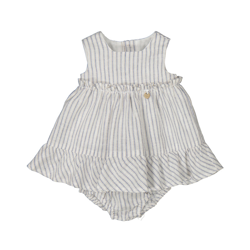 Ivory Stripe Baby Girl Dress Set with Bow