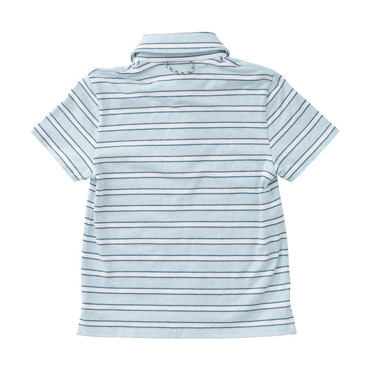 Boys Short Sleeve Too Cool for School Cotton Polo in Ice Water Blue Strips