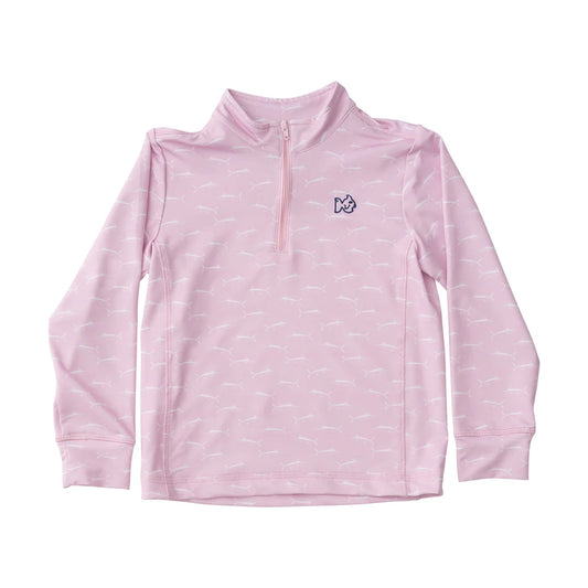 Girls Pro Performance Quarter Zip Pullover in Marlin Print on Pink Lady