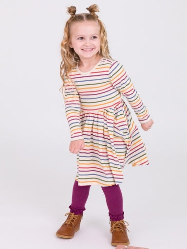 Striped Knit Long Sleeve Twirl Dress