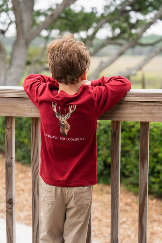 Deer Head Boys Graphic Tee LS Maroon