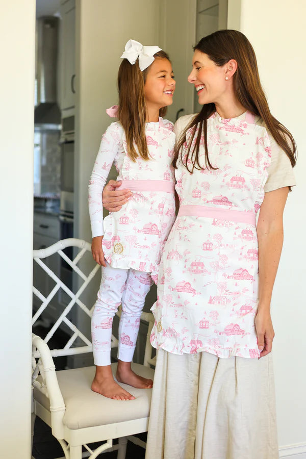The Beaufort Bonnet Company Abigail Apron Dress - York Town Toile with Palm Beach Pink