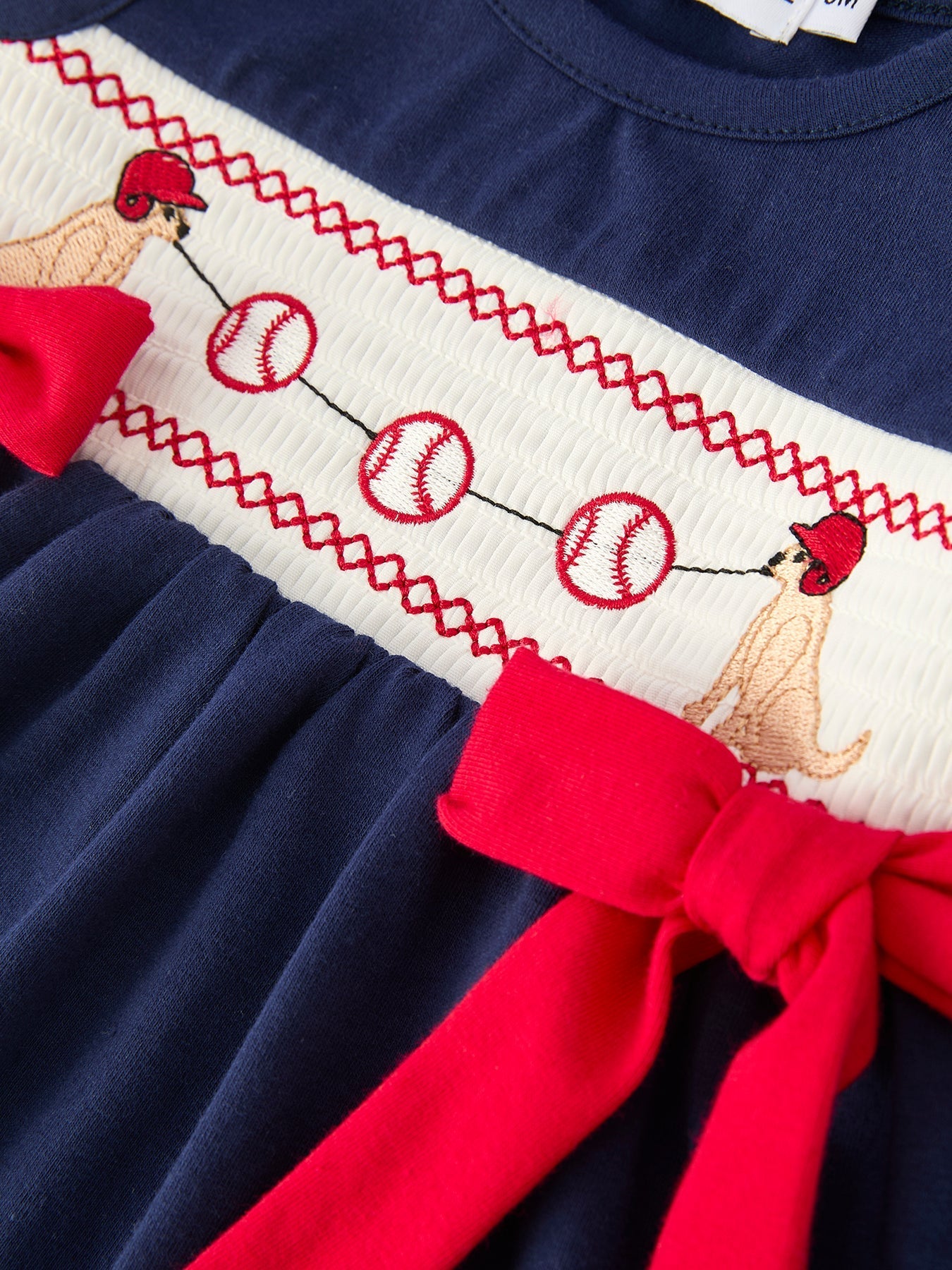 Baby Girls Bloomers Romper Set – Dog Baseball Smocking Embroidery Outfit - Sunny Meadow Boutique