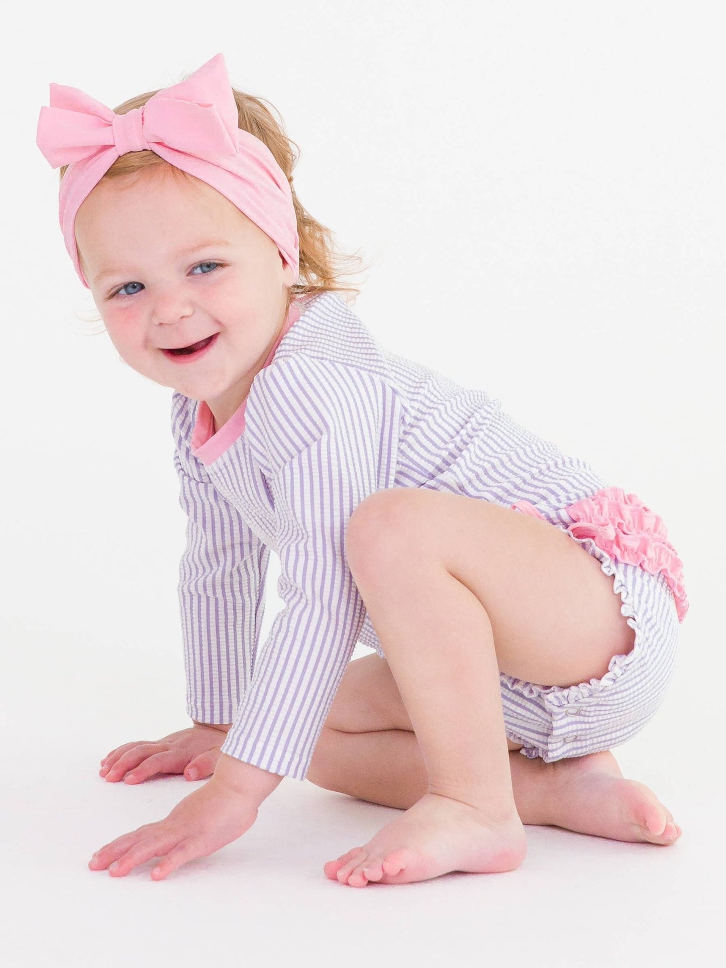 Baby Girls Lavender Seersucker Long Sleeve One Piece Rash Guard - Sunny Meadow Boutique