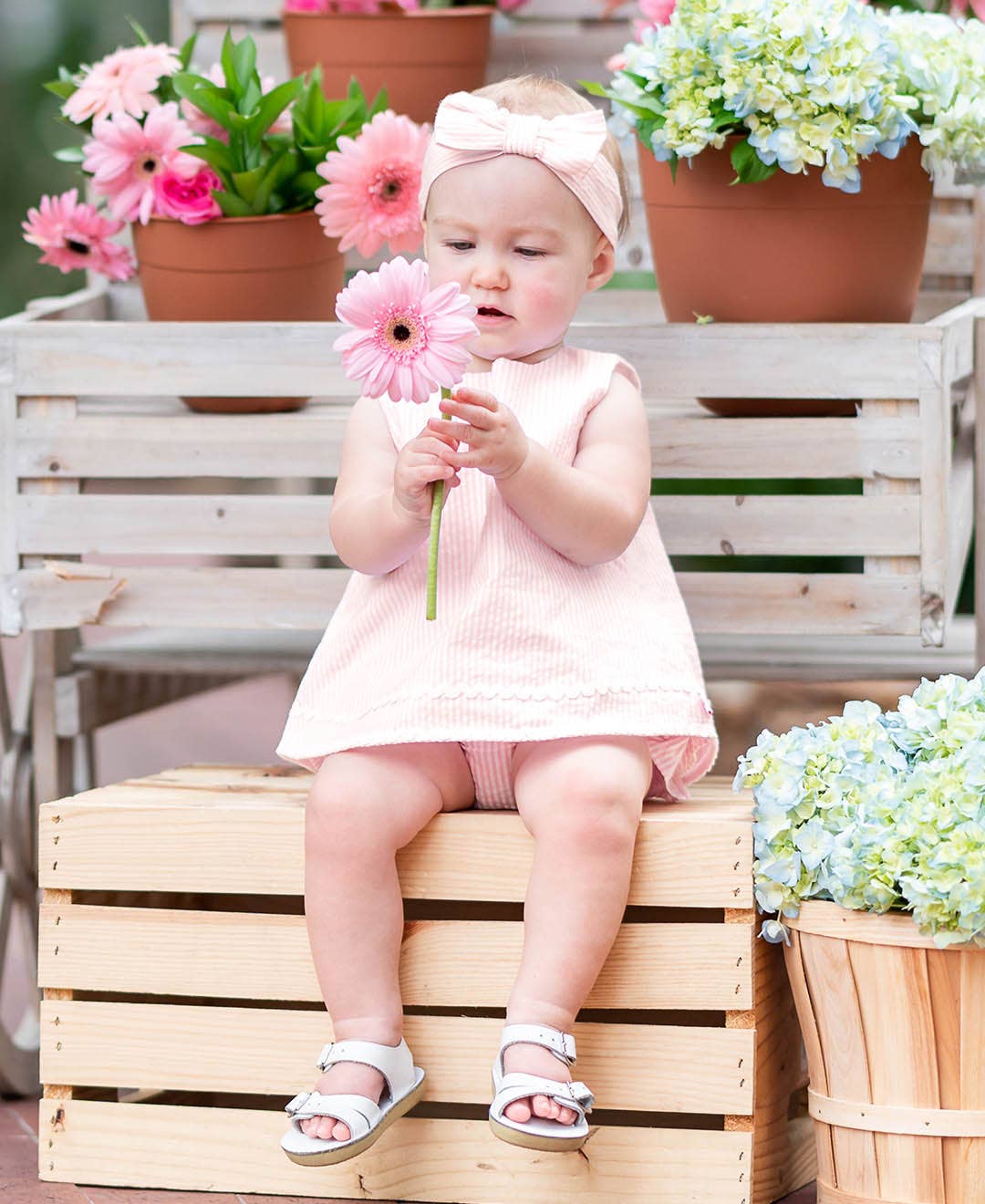 Baby Girls Pink Seersucker Woven Headband - Sunny Meadow Boutique
