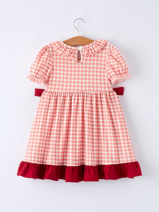 Baseball Embroidery Smocked Ruffle Plaid Girl Dress - Sunny Meadow Boutique