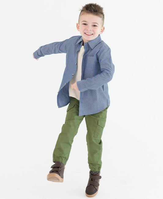 Boys Dusty Olive Slim Cargo Joggers - Sunny Meadow Boutique