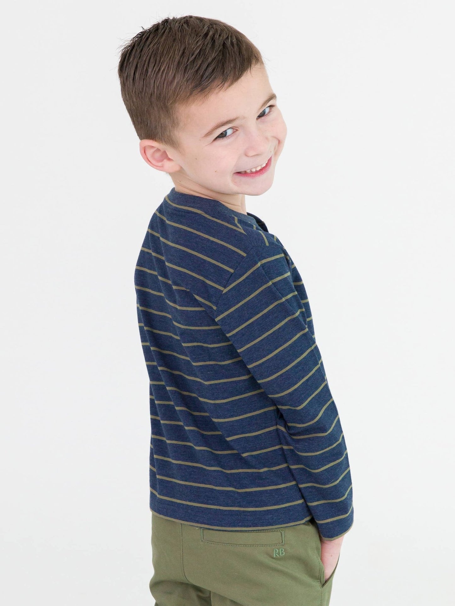 Boys Dusty Olive Stripe Knit Long Sleeve Henley Tee - Sunny Meadow Boutique