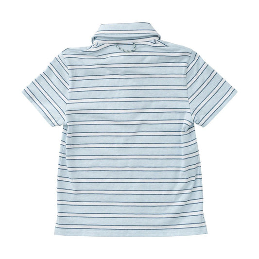 Boys Short Sleeve Too Cool for School Cotton Polo in Ice Water Blue Strips - Sunny Meadow Boutique