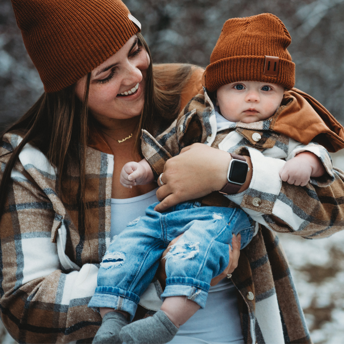 Hooded Brown & Gray Flannel Jacket - Infant