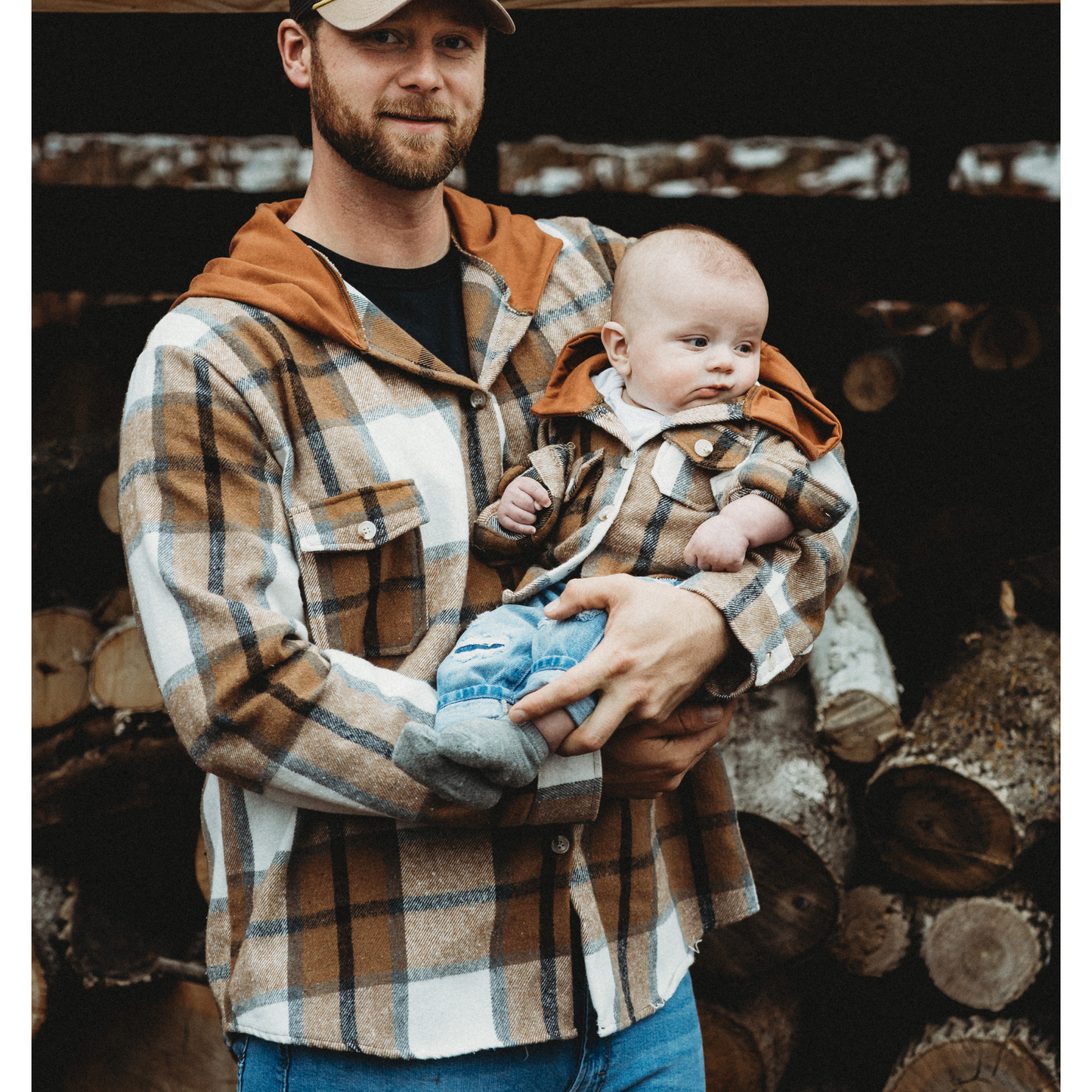 Hooded Brown & Gray Flannel Jacket - Infant
