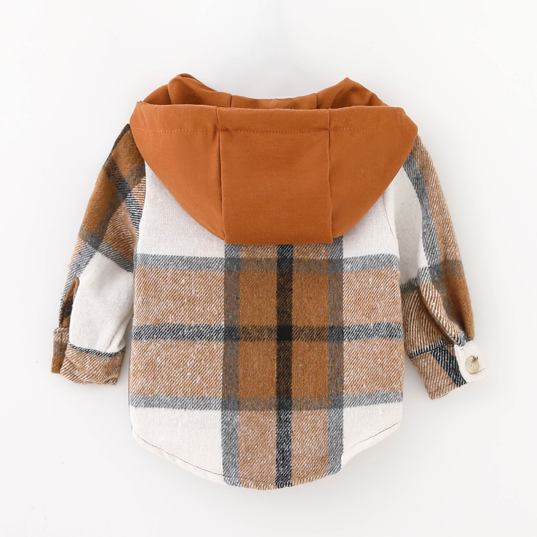Hooded Brown & Gray Flannel Jacket - Infant