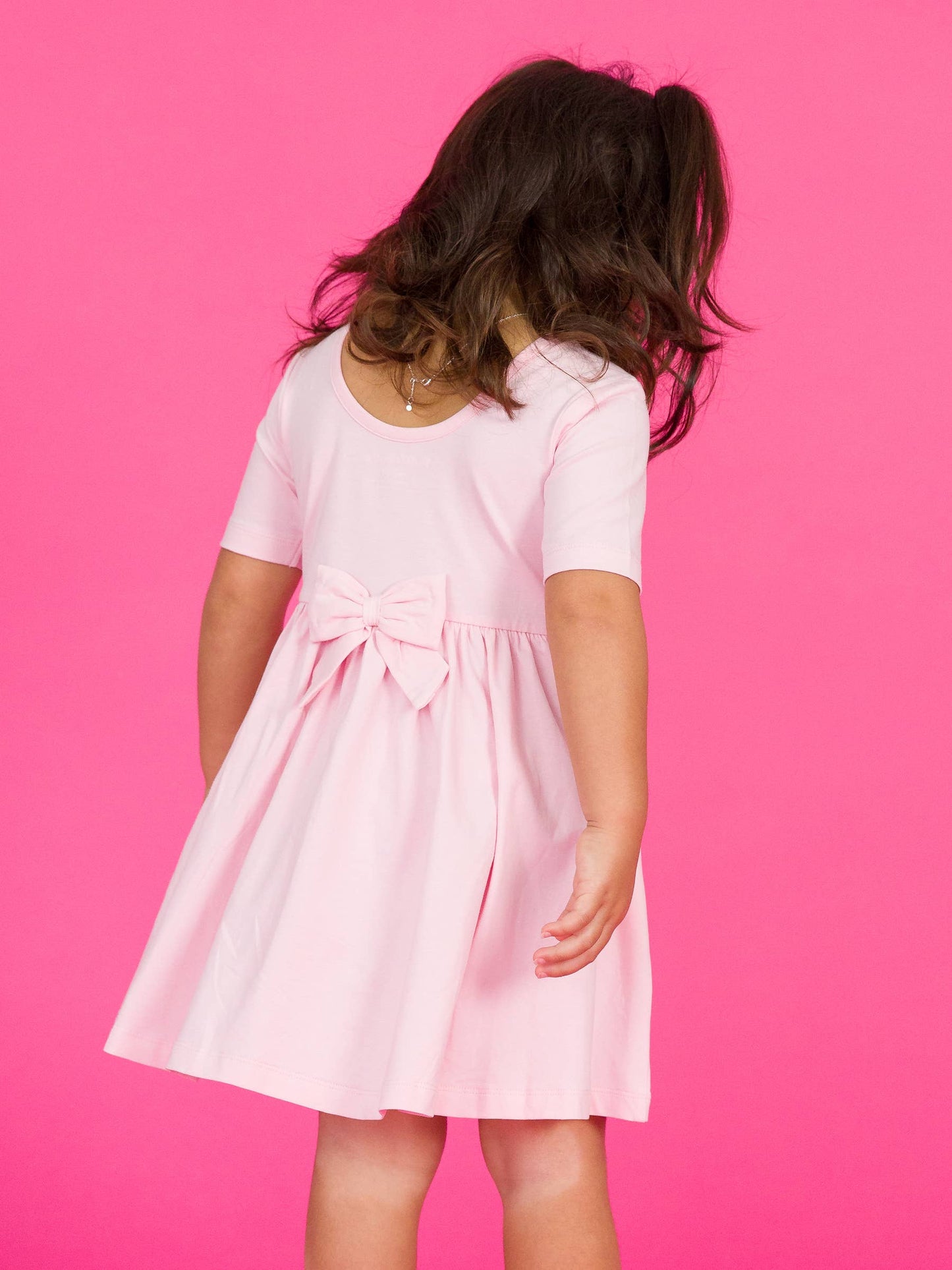 Girls Pink Short Sleeve Knit Twirl Dress