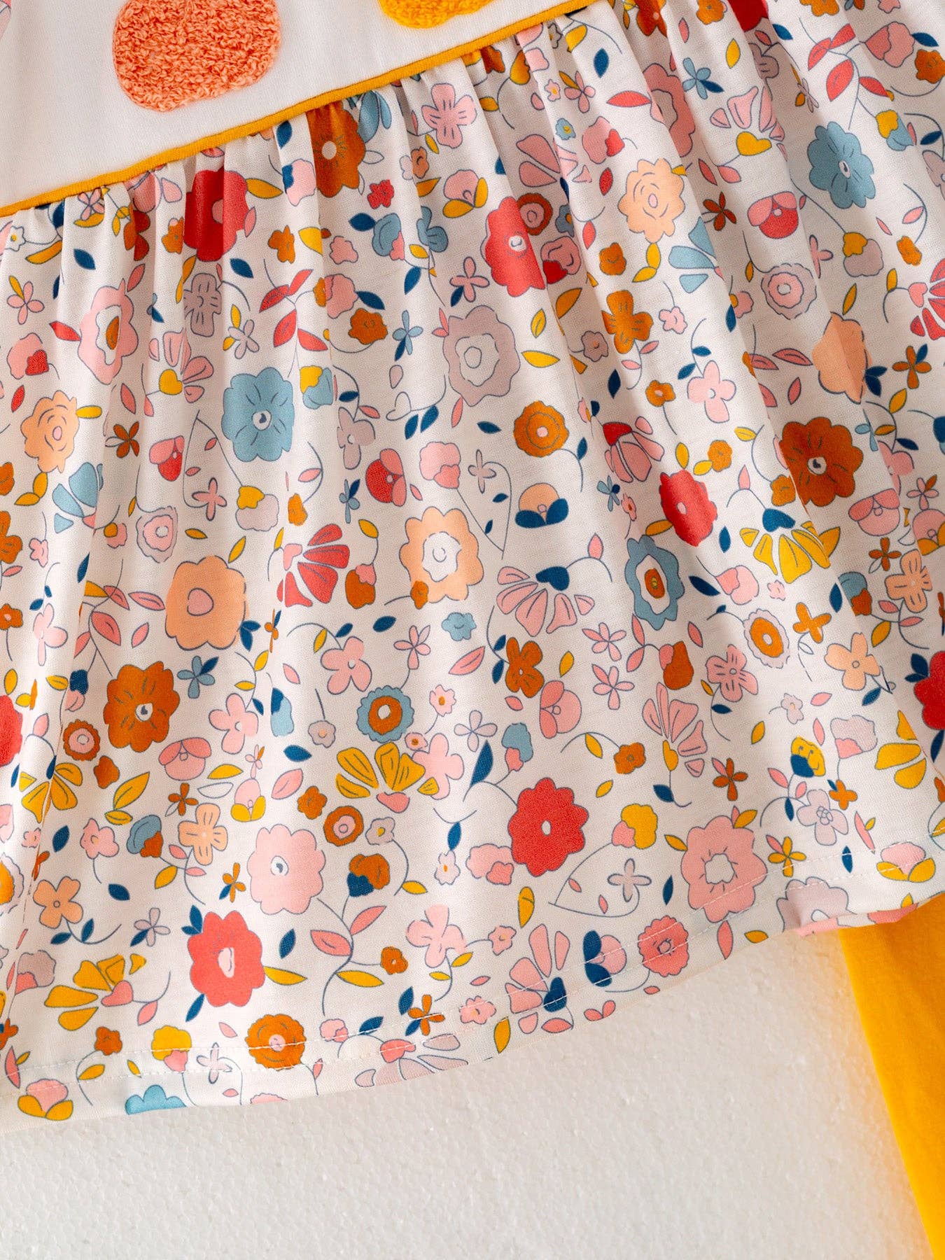 Pumpkin Patch Ruffle Set – Fall Floral Smocked Top & Mustard Leggings