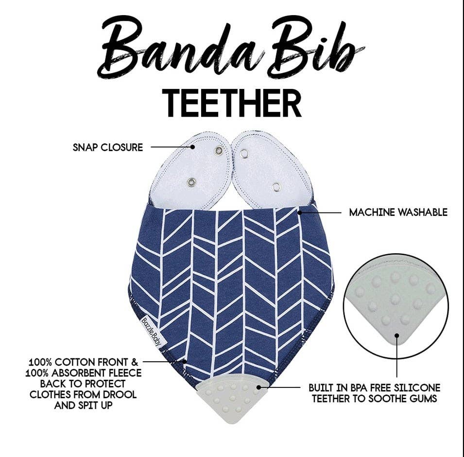 Bazzle Baby Banda Bib with Silicone Teether Attached 4-pack - Various Colors