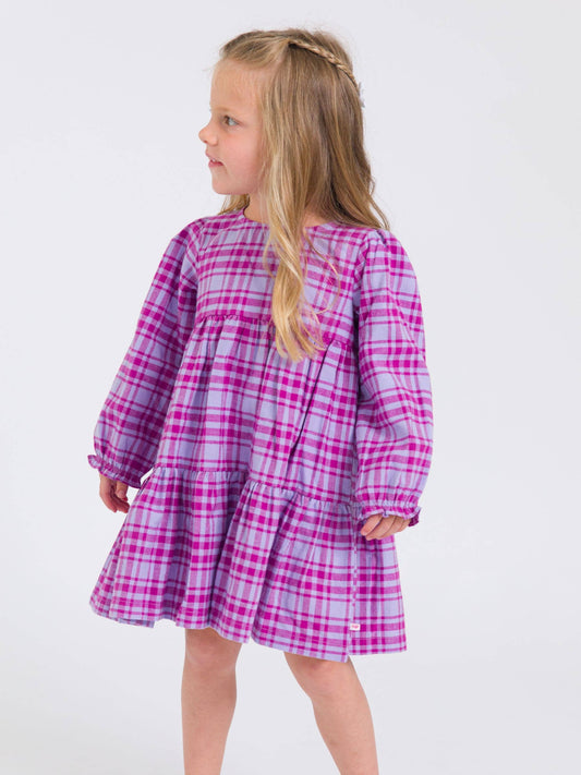 Girls Harper Plaid Woven Long Sleeve Tiered Twirl Dress
