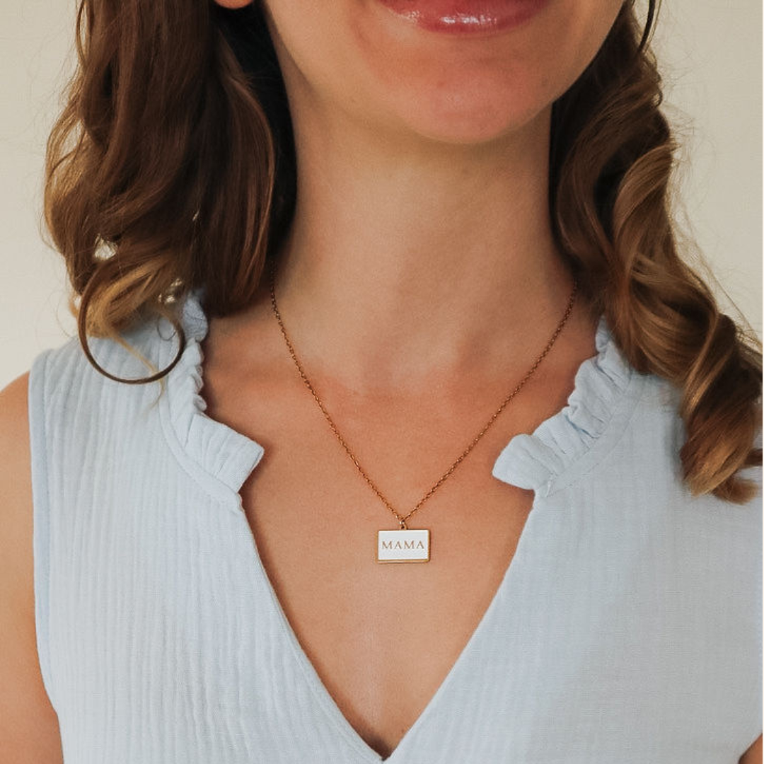Mama Pendant with White and Gold Necklace
