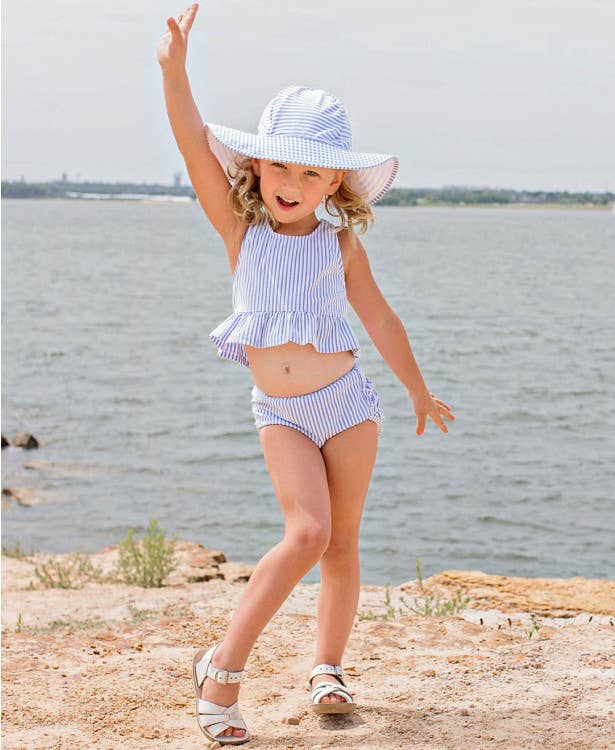 Girls Periwinkle Blue Seersucker Swim Hat
