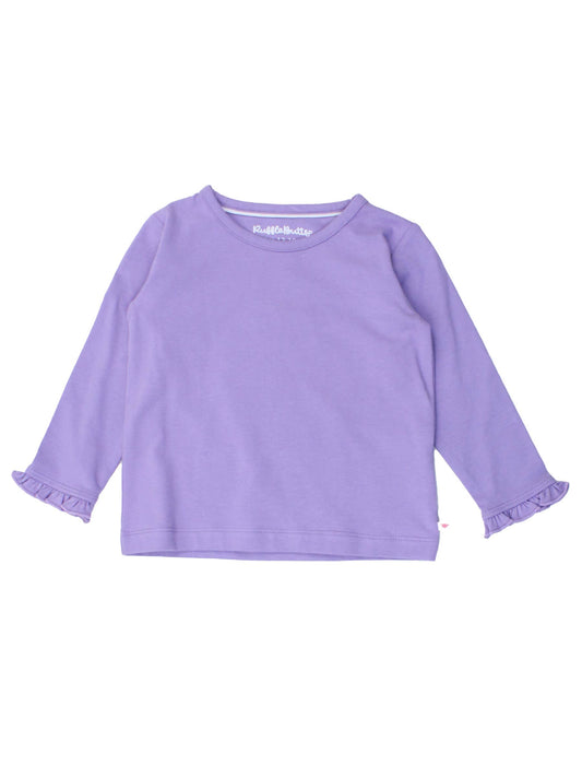 Girls Wisteria Purple Knit Long Sleeve Ruffle Sleeve Top