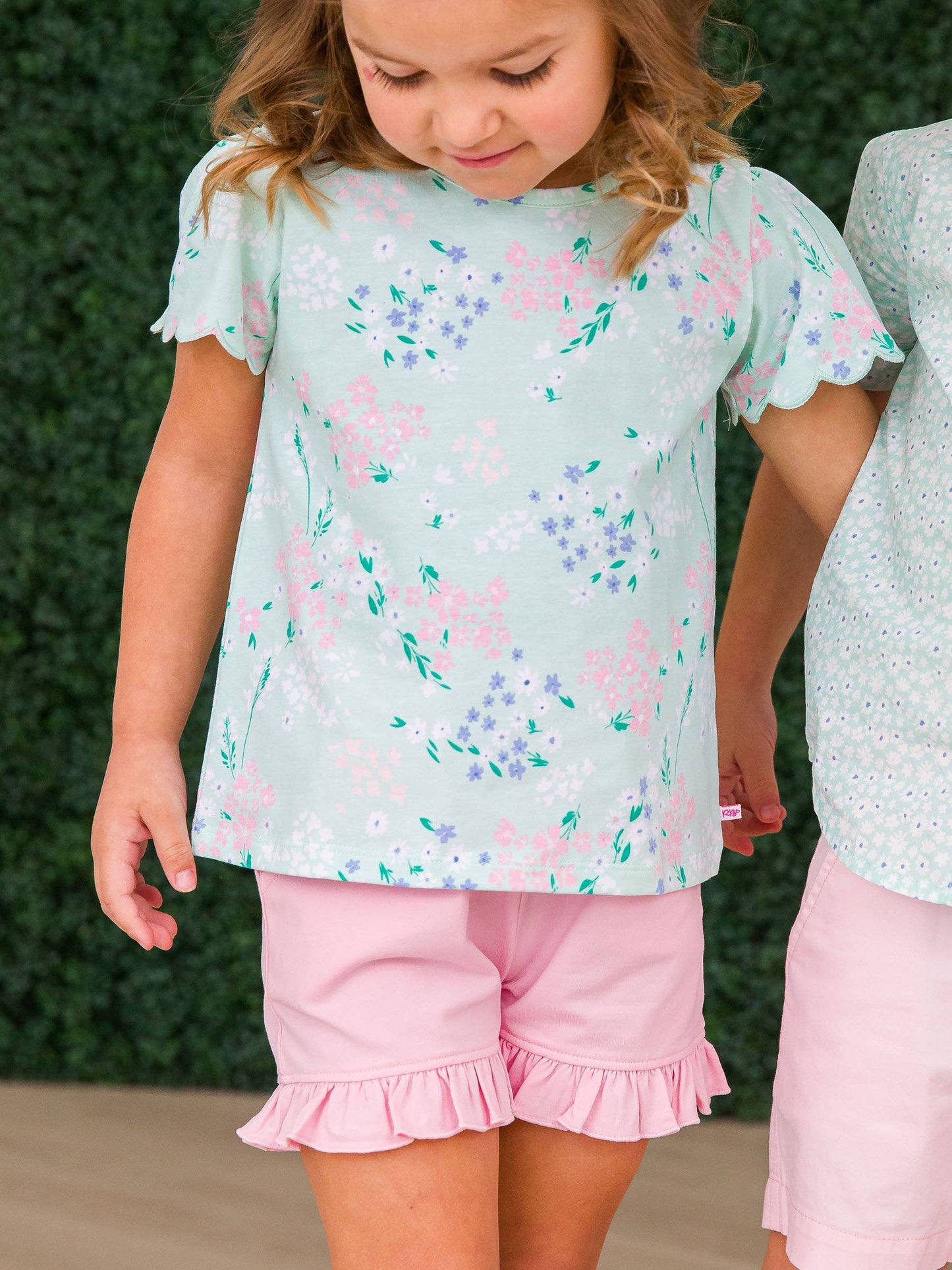 Girls Pink Knit Ruffle Trim Shorts