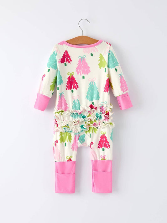 Christmas tree Baby Girls Romper with Long Sleeves