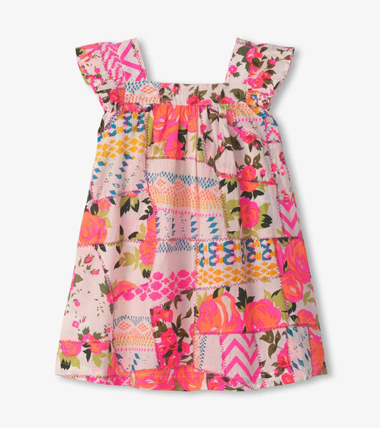 Floral Patchwork Flutter Puff Dress - Sunny Meadow Boutique