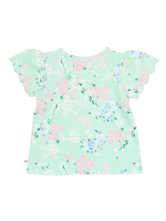 Girls Mint Meadow Floral Knit Short Sleeve Scallop Tee - Sunny Meadow Boutique