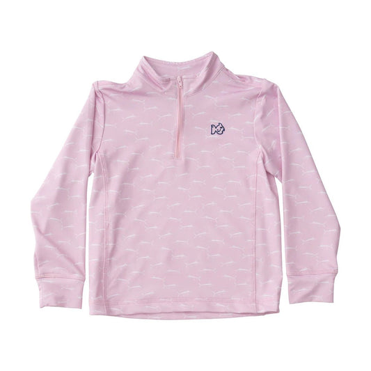 Girls Pro Performance Quarter Zip Pullover in Marlin Print on Pink Lady - Sunny Meadow Boutique