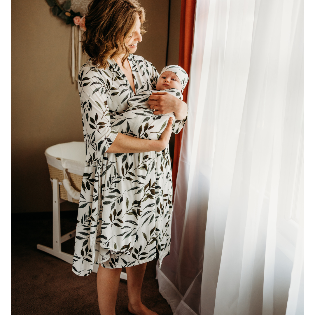 Leafy Vine Green Maternity Delivery Gown & Leafy Vine Swaddle