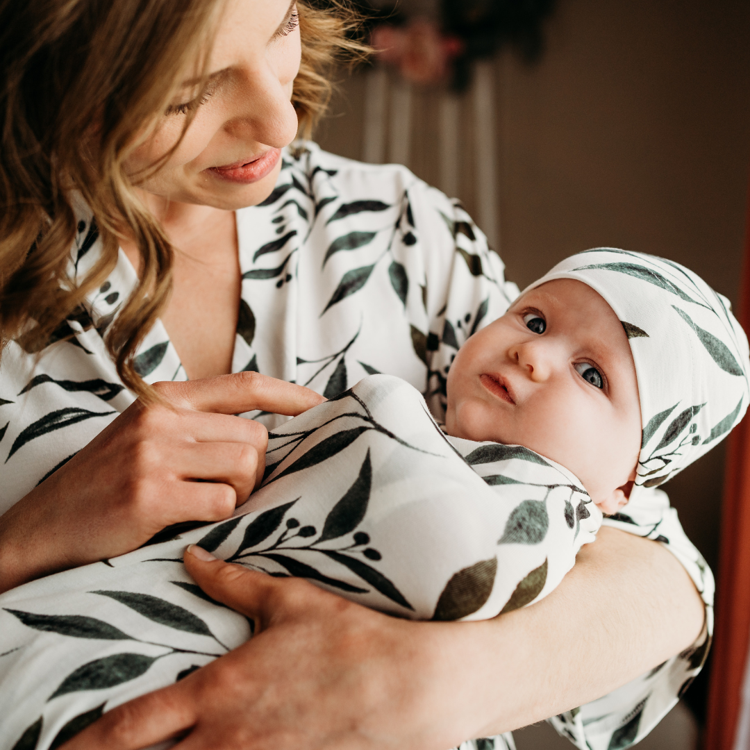 Leafy Vine Green Maternity Delivery Gown & Leafy Vine Swaddle